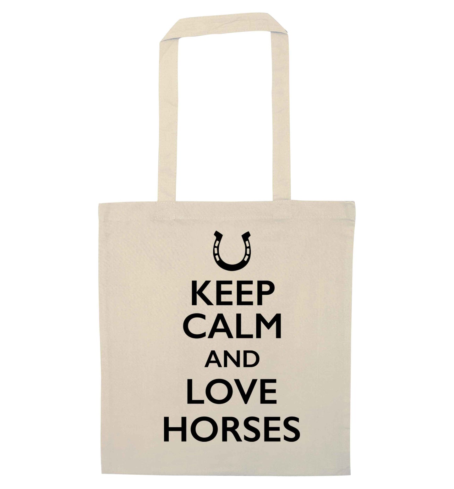 Keep calm and love horses natural tote bag