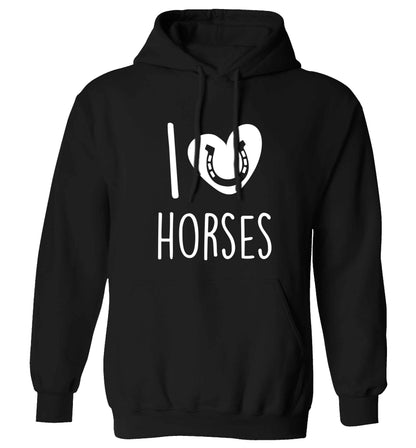 I love horses adults unisex black hoodie 2XL