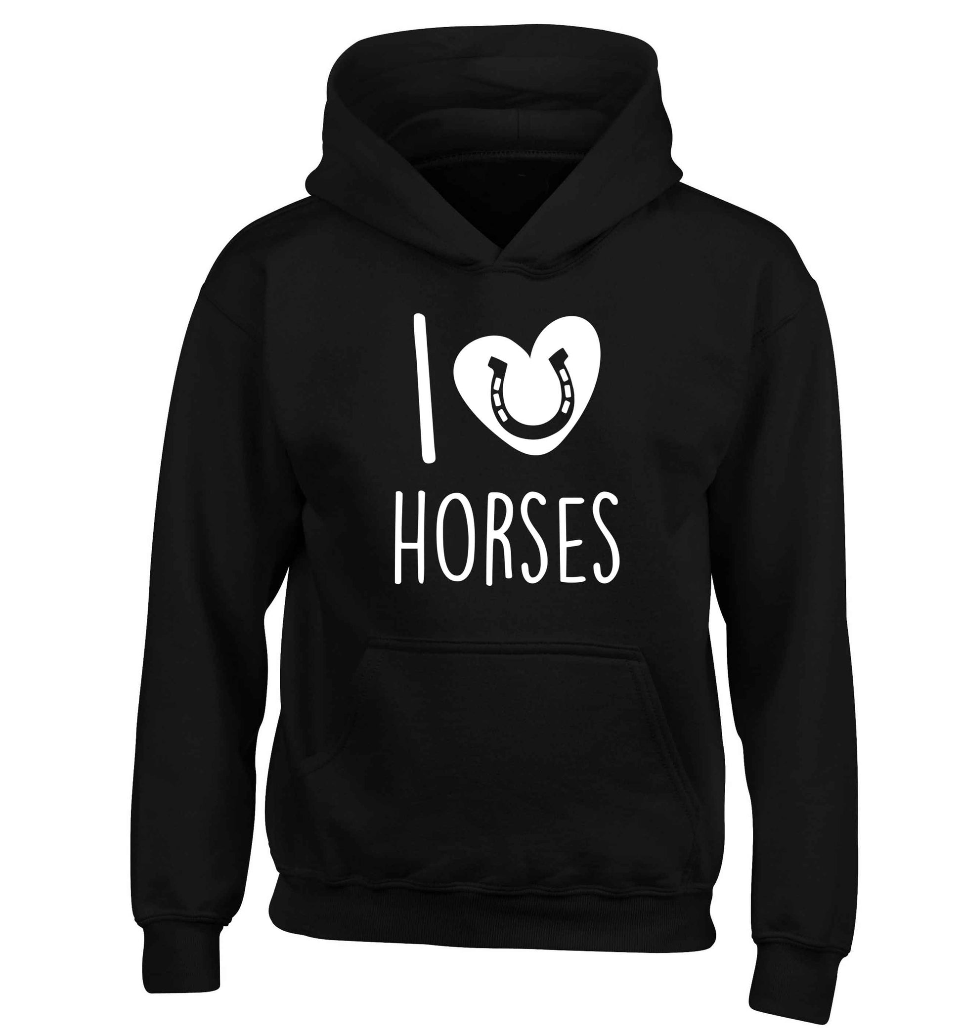 I love horses children's black hoodie 12-13 Years