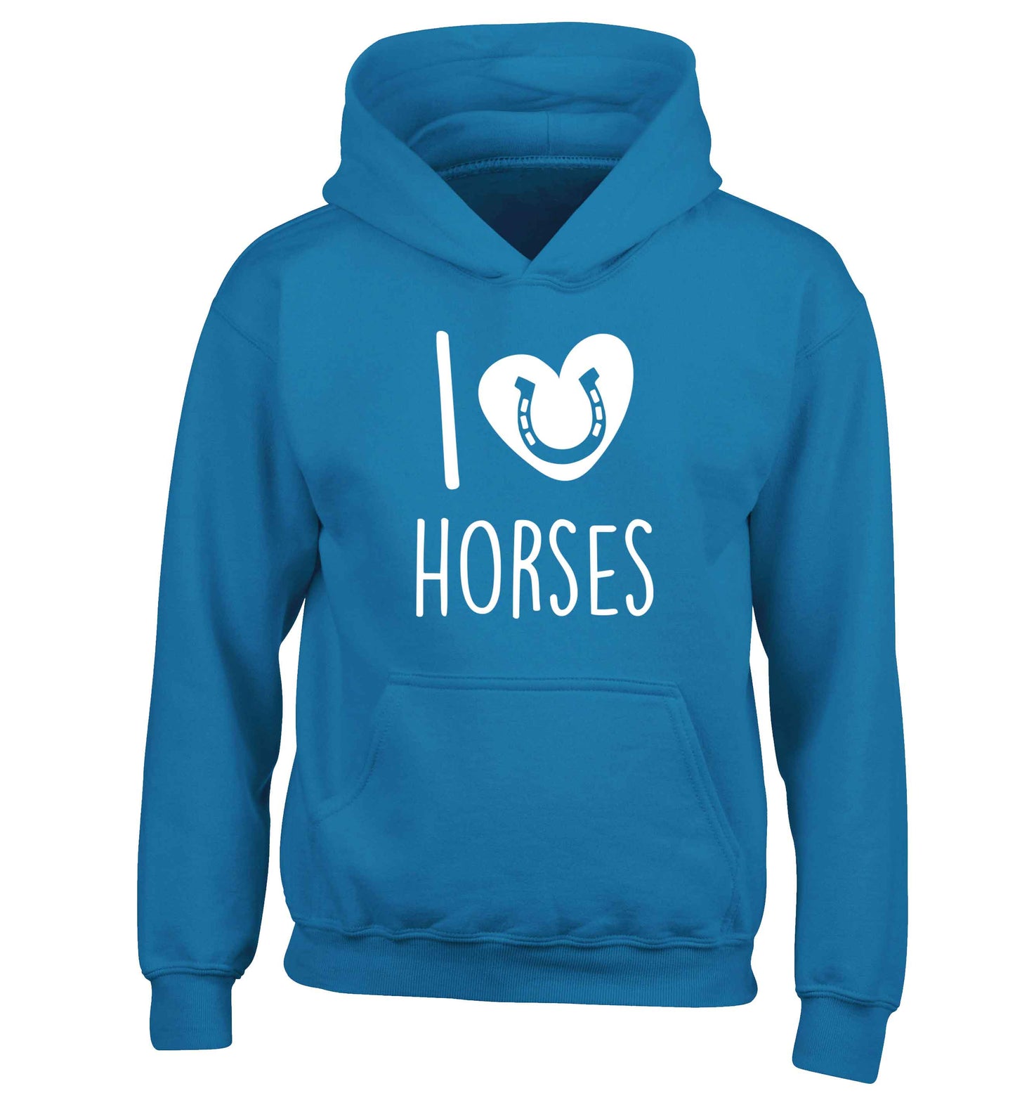 I love horses children's blue hoodie 12-13 Years