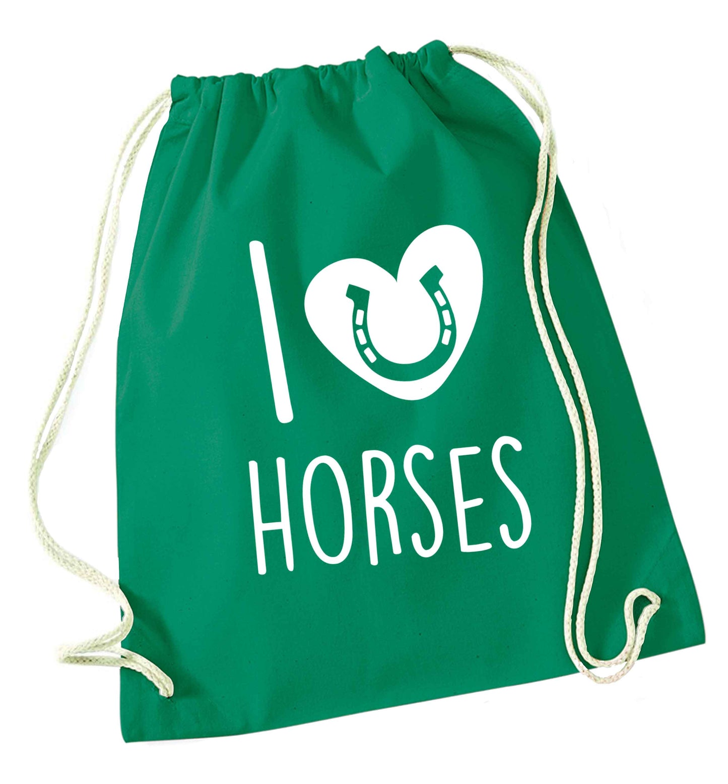 I love horses green drawstring bag