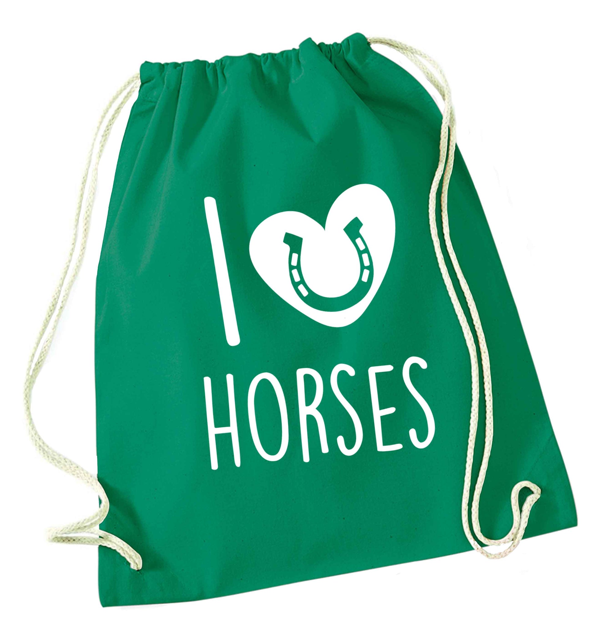 I love horses green drawstring bag
