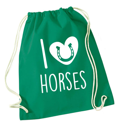 I love horses green drawstring bag