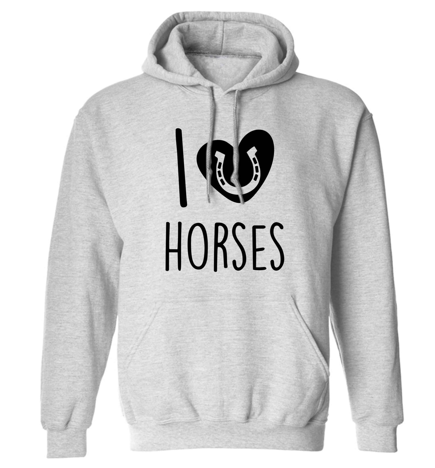 I love horses adults unisex grey hoodie 2XL