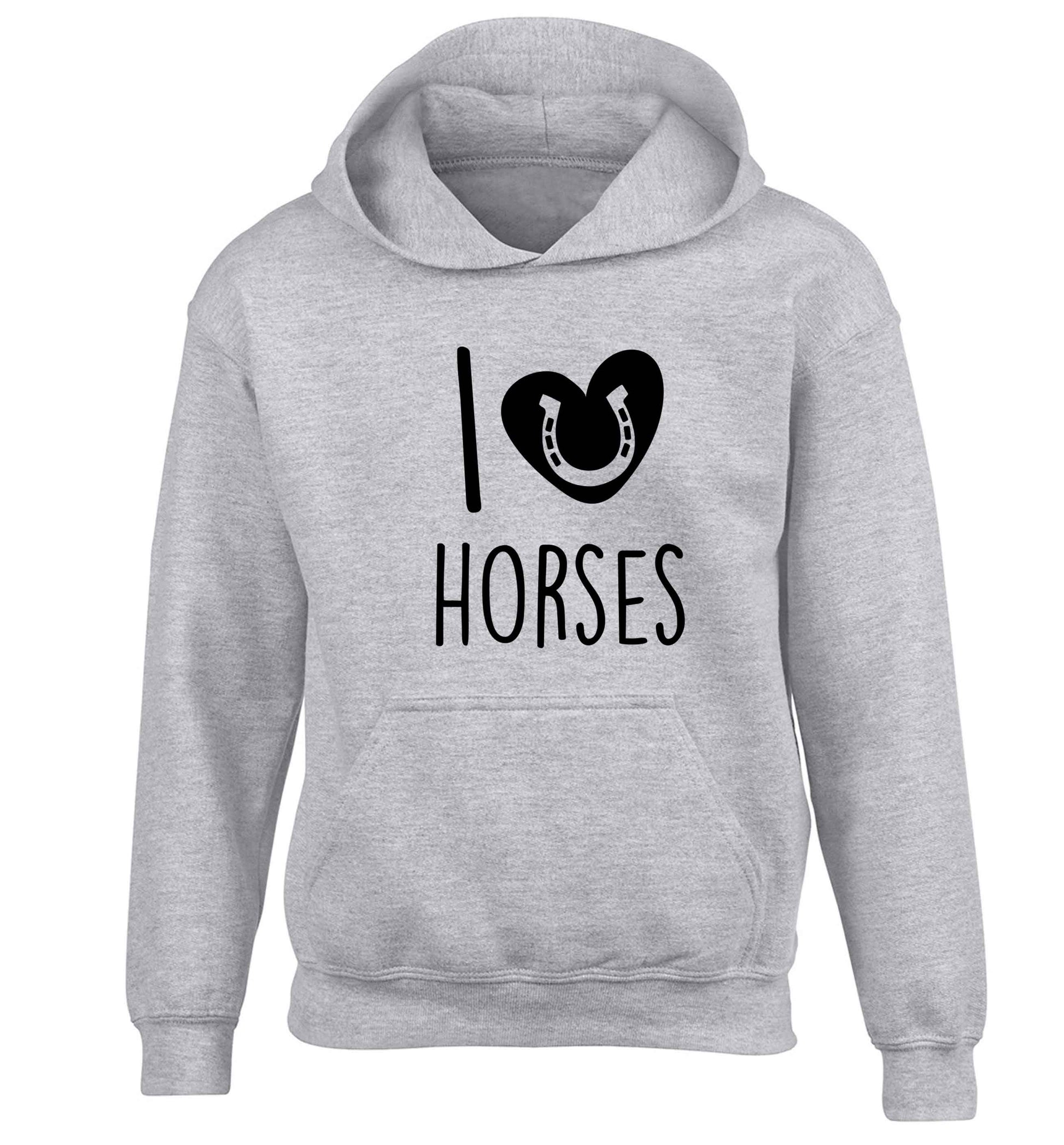 I love horses children's grey hoodie 12-13 Years
