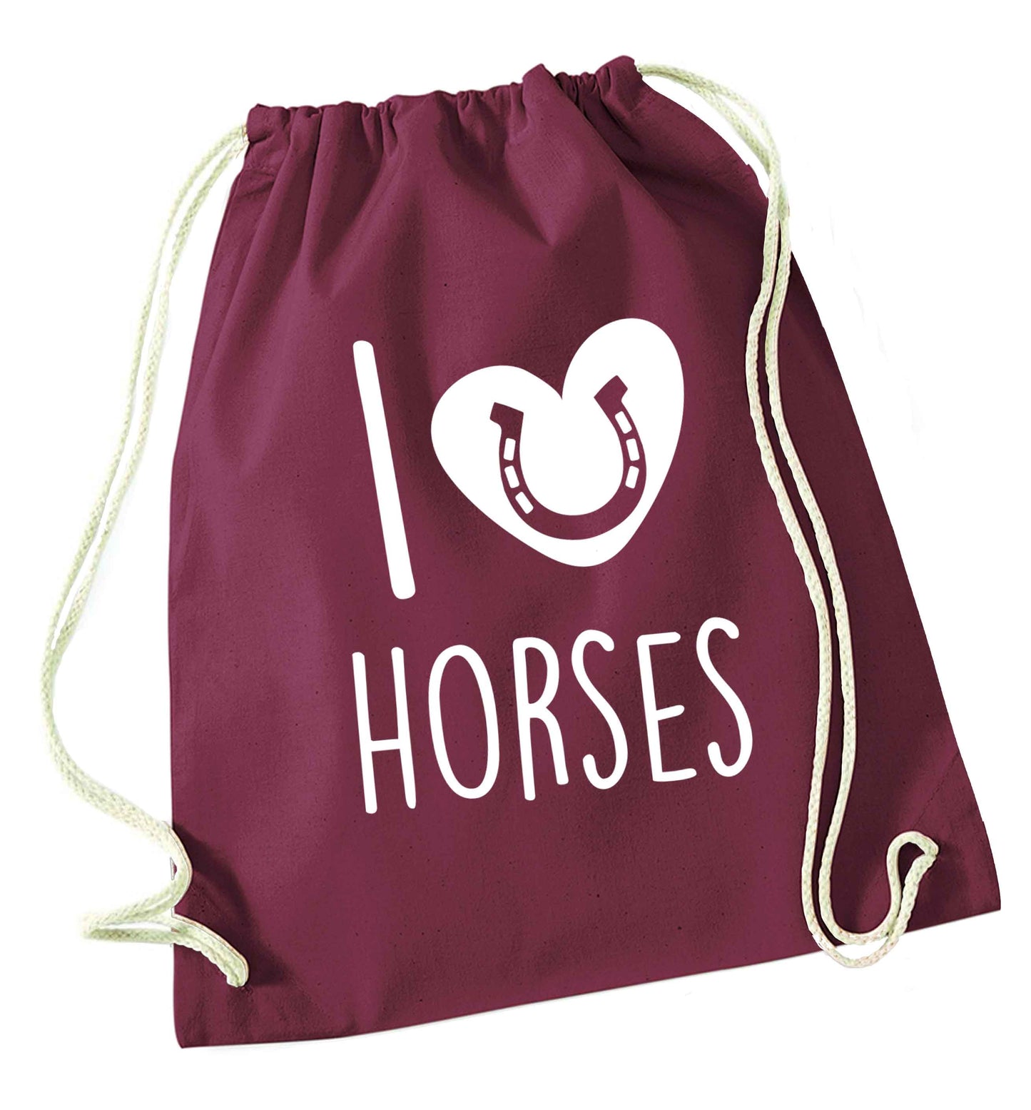 I love horses maroon drawstring bag