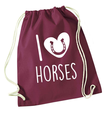 I love horses maroon drawstring bag