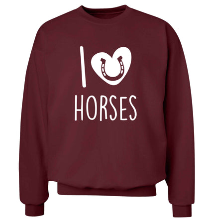 I love horses adult's unisex maroon sweater 2XL