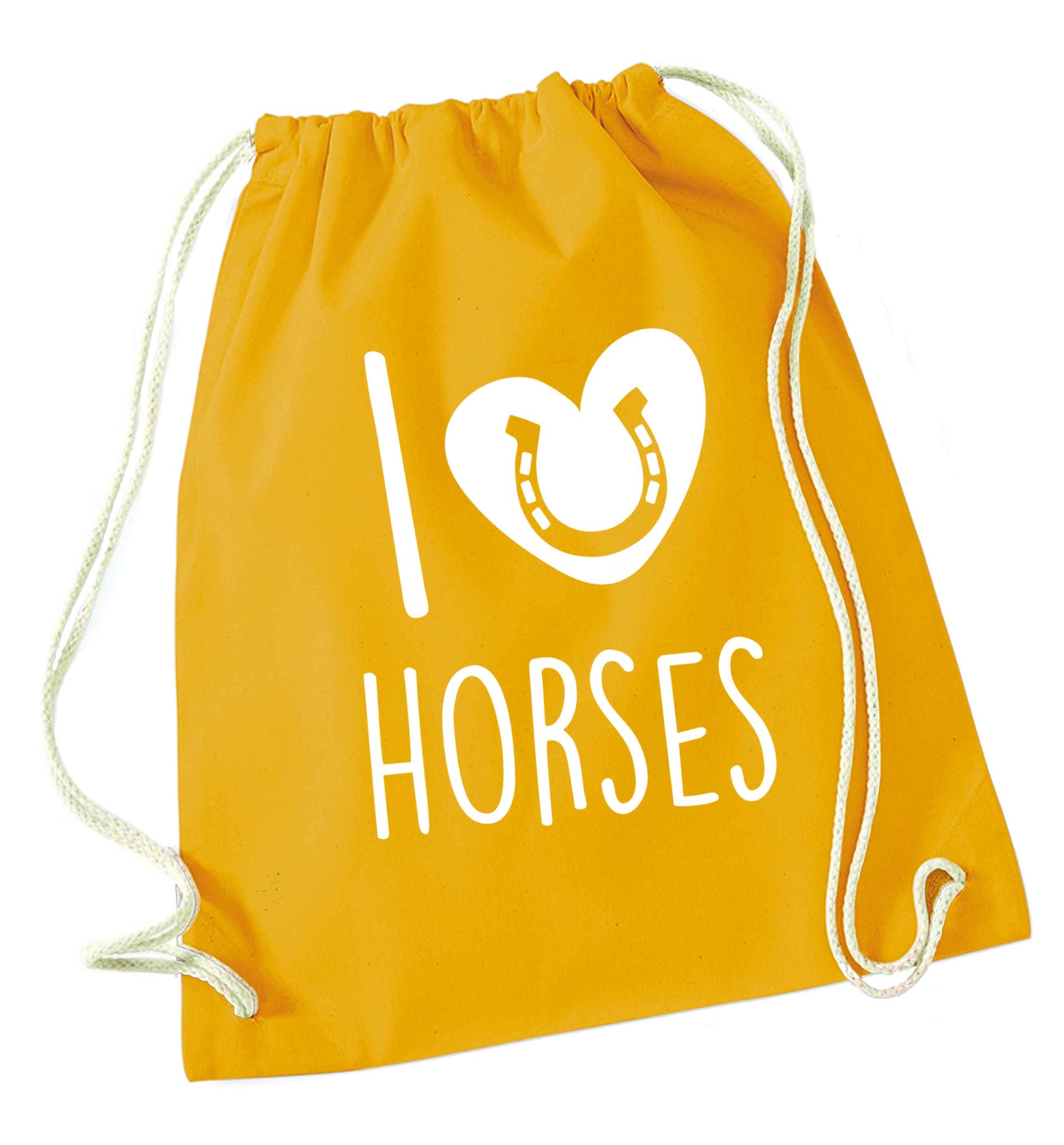 I love horses mustard drawstring bag