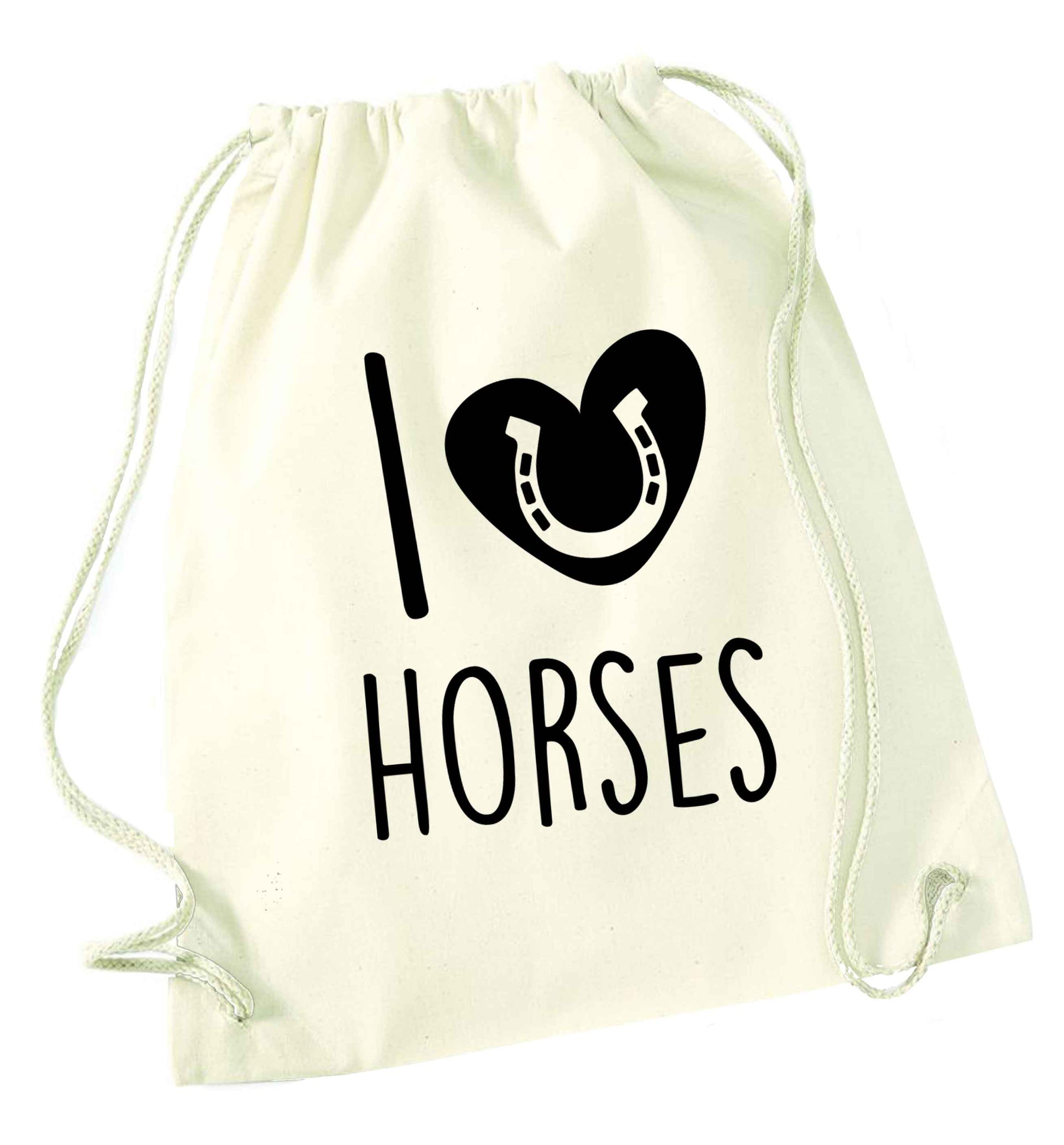 I love horses natural drawstring bag