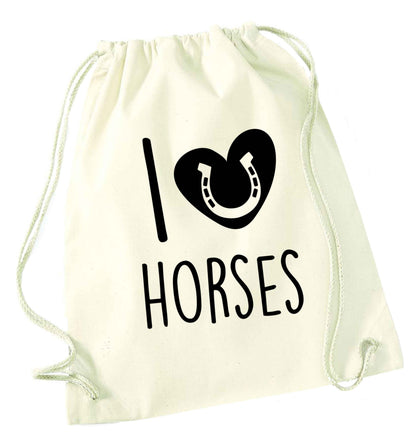 I love horses natural drawstring bag