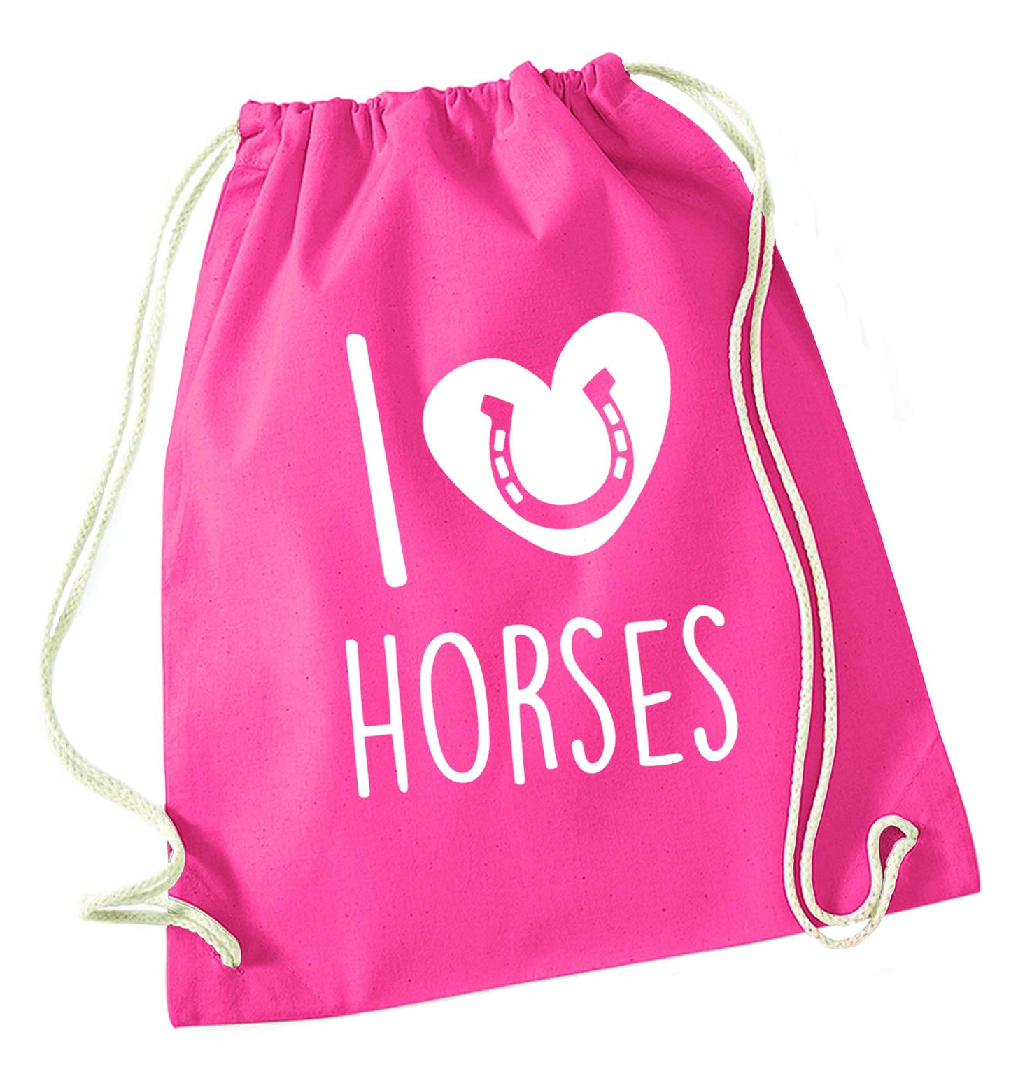 I love horses pink drawstring bag