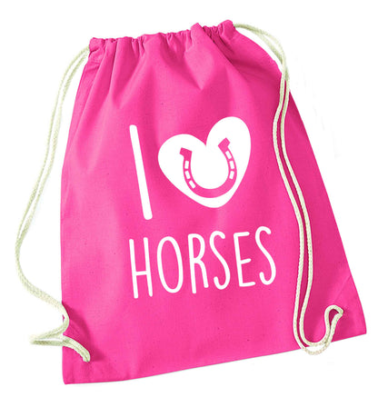 I love horses pink drawstring bag