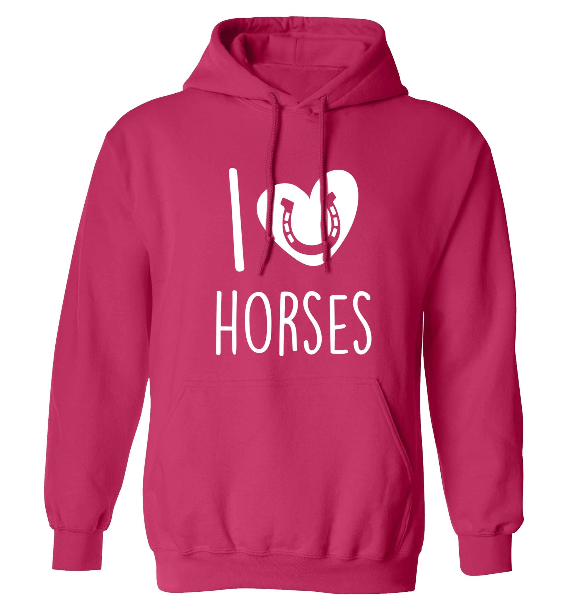 I love horses adults unisex pink hoodie 2XL