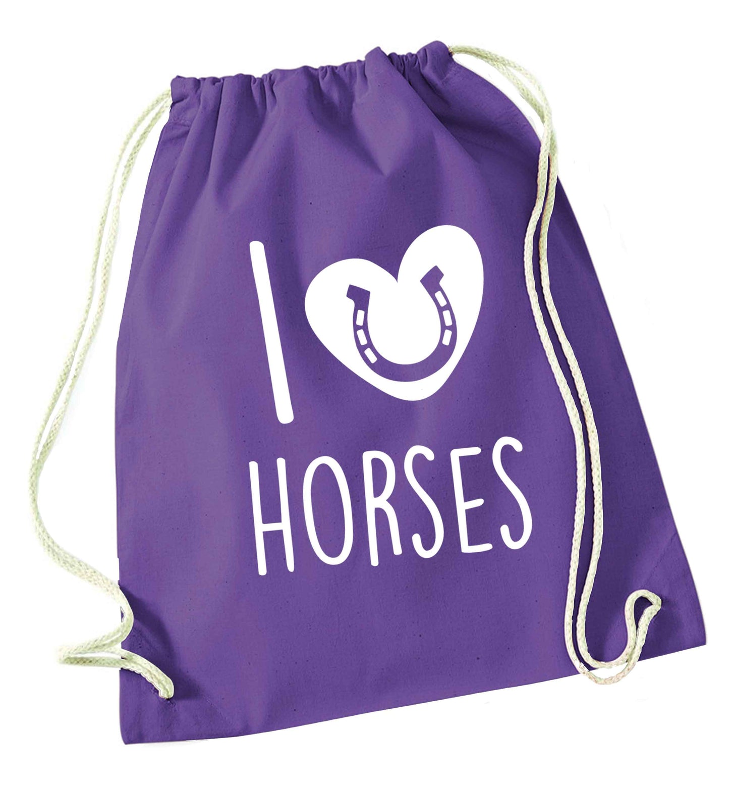 I love horses purple drawstring bag