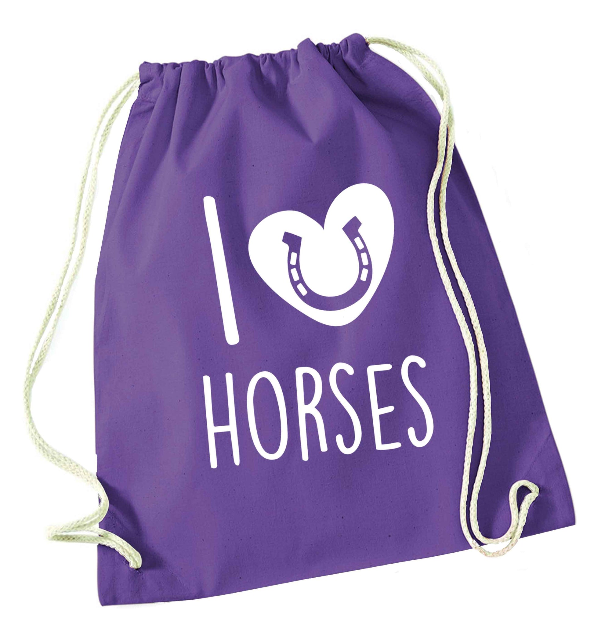 I love horses purple drawstring bag