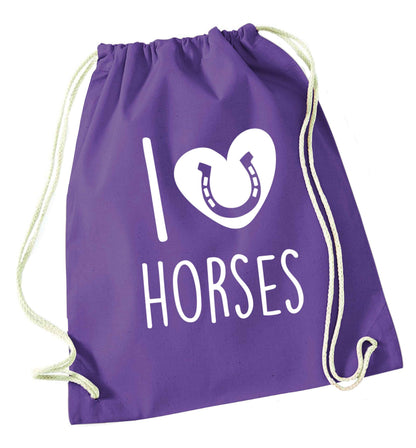 I love horses purple drawstring bag