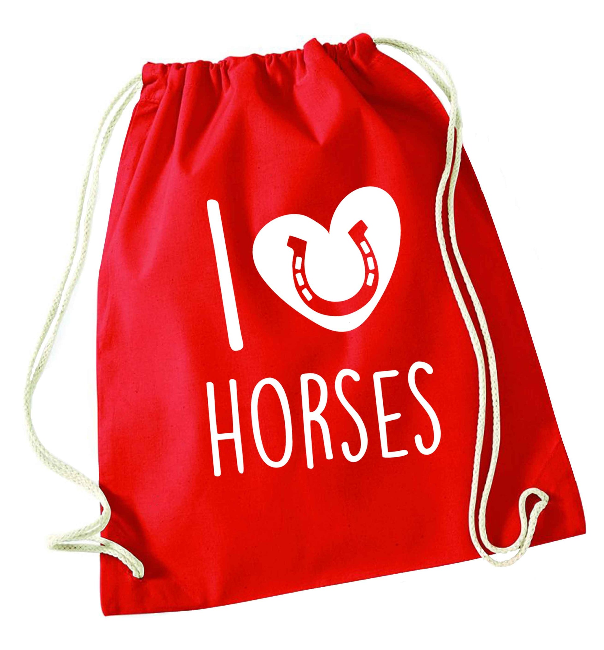 I love horses red drawstring bag 
