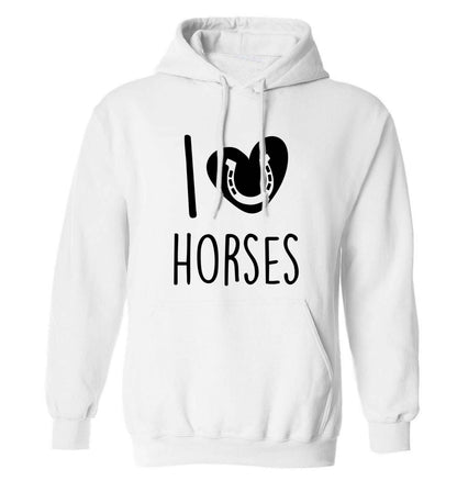I love horses adults unisex white hoodie 2XL