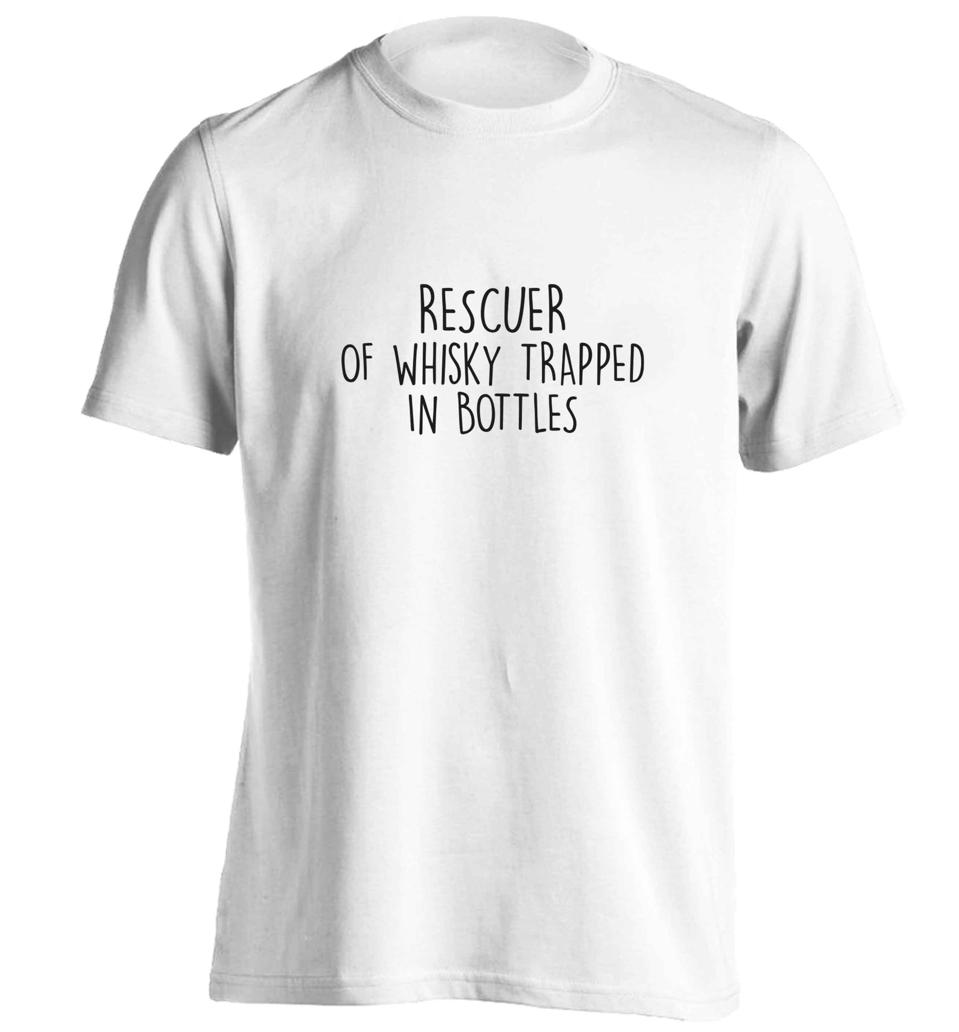 Rescuer of whisky trapped in bottles adults unisex white Tshirt 2XL