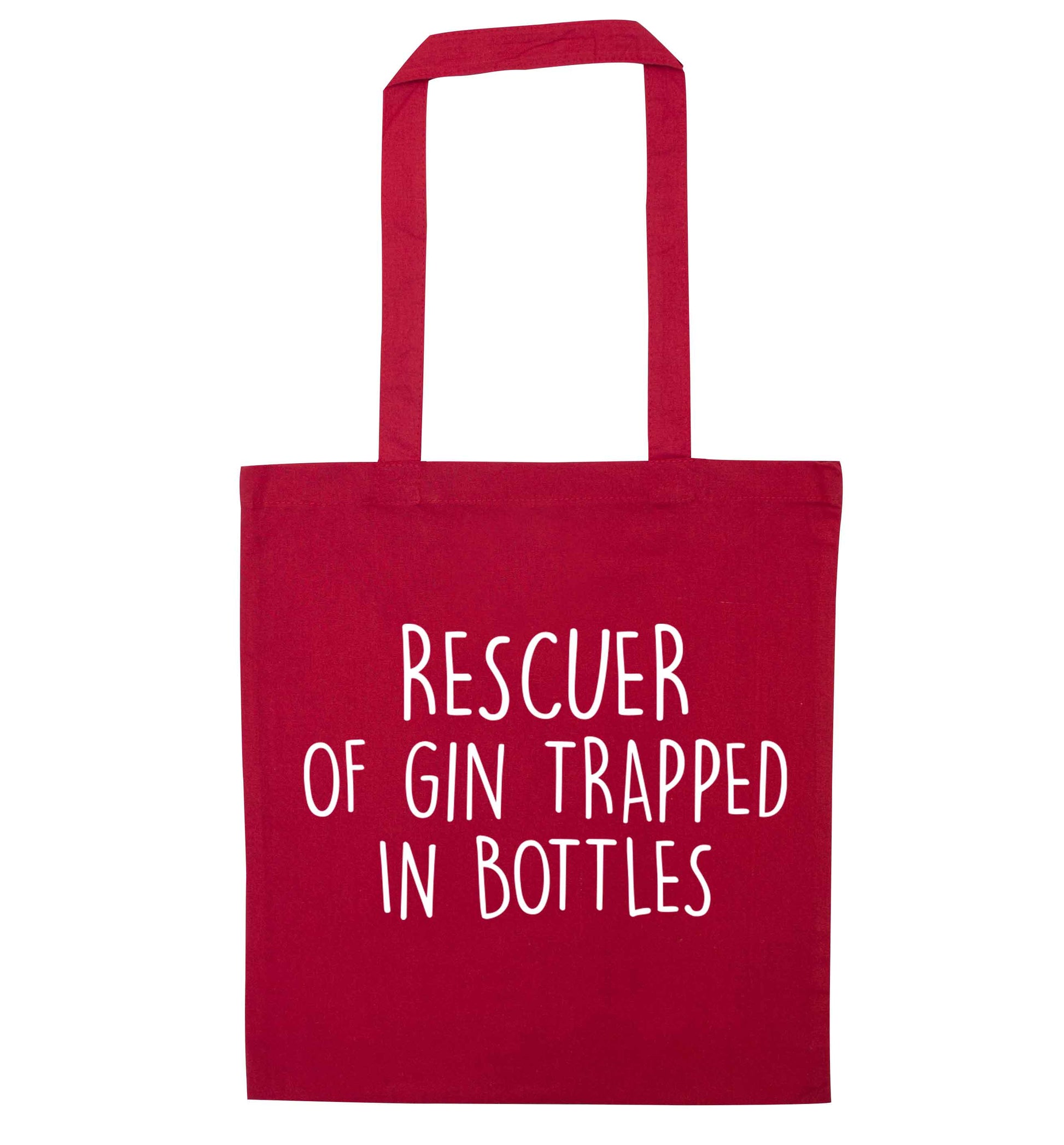 Rescuer of gin trapped in bottles red tote bag