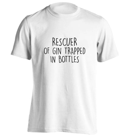 Rescuer of gin trapped in bottles adults unisex white Tshirt 2XL