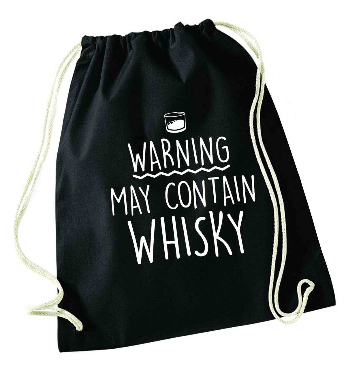 Warning may contain whisky black drawstring bag