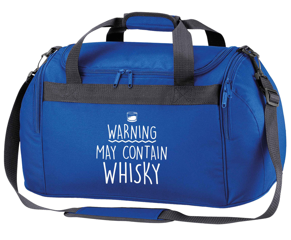 Warning may contain whisky royal blue holdall / duffel bag
