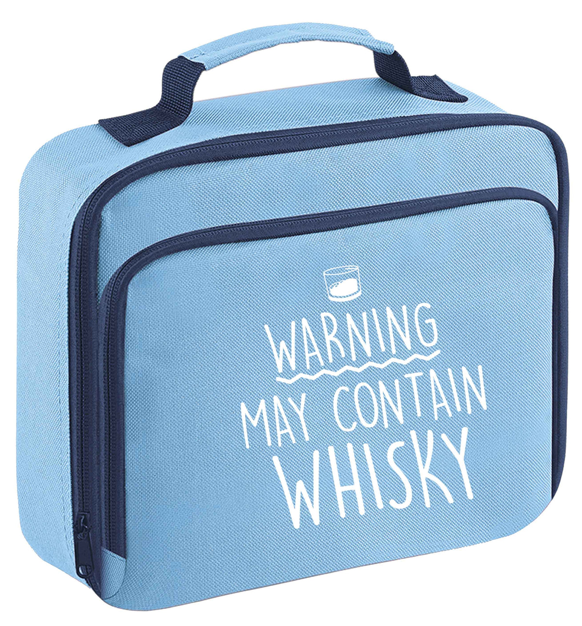 Warning may contain whisky insulated blue lunch bag cooler
