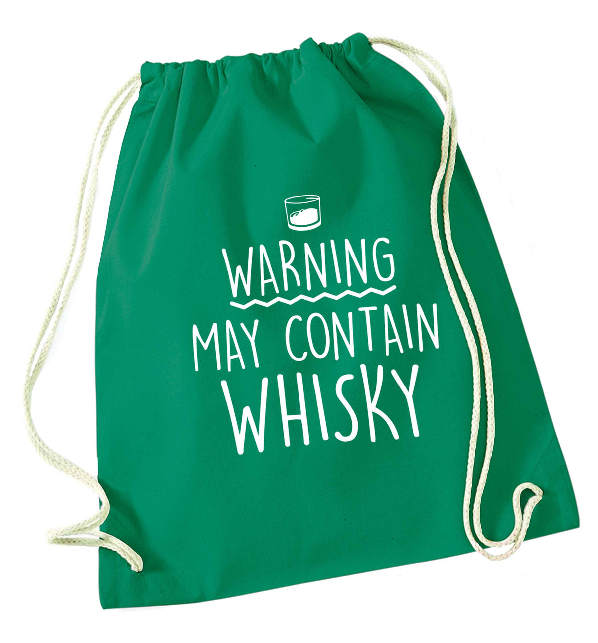 Warning may contain whisky green drawstring bag