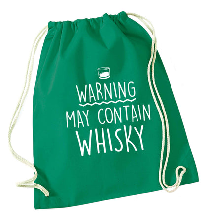Warning may contain whisky green drawstring bag