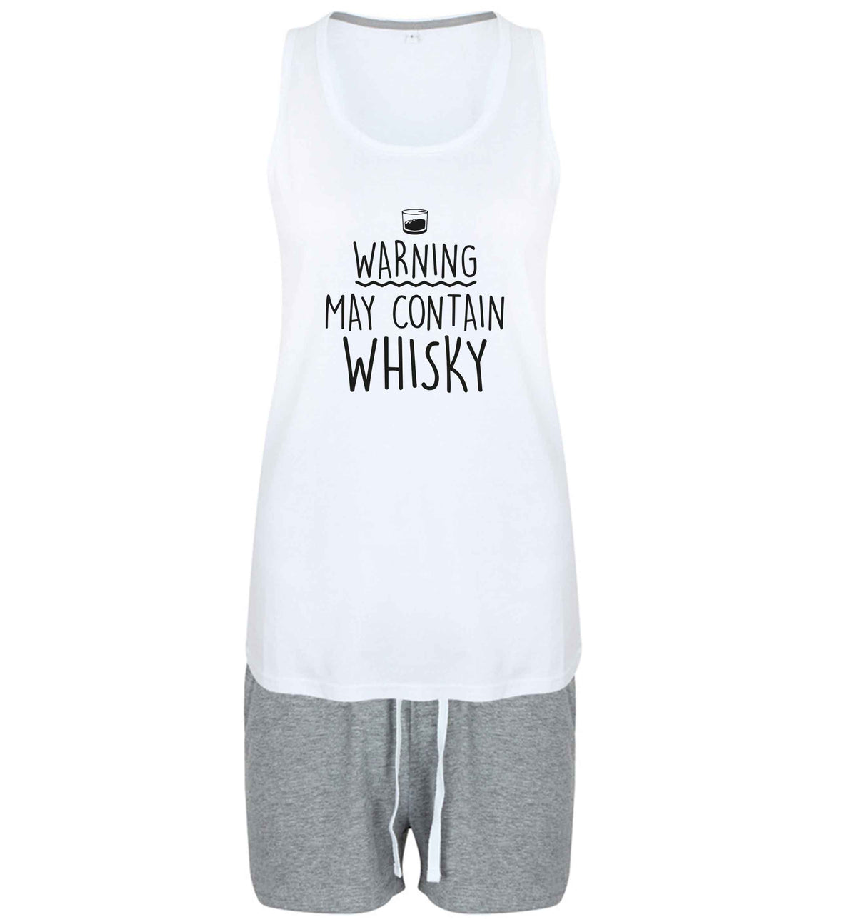 Warning may contain whisky size XL women's pyjama shorts set in pink 