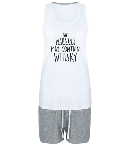 Warning may contain whisky size XL women's pyjama shorts set in pink 