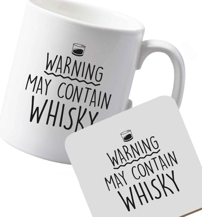 10 oz Ceramic mug and coaster Warning May Contain Whisky both sides