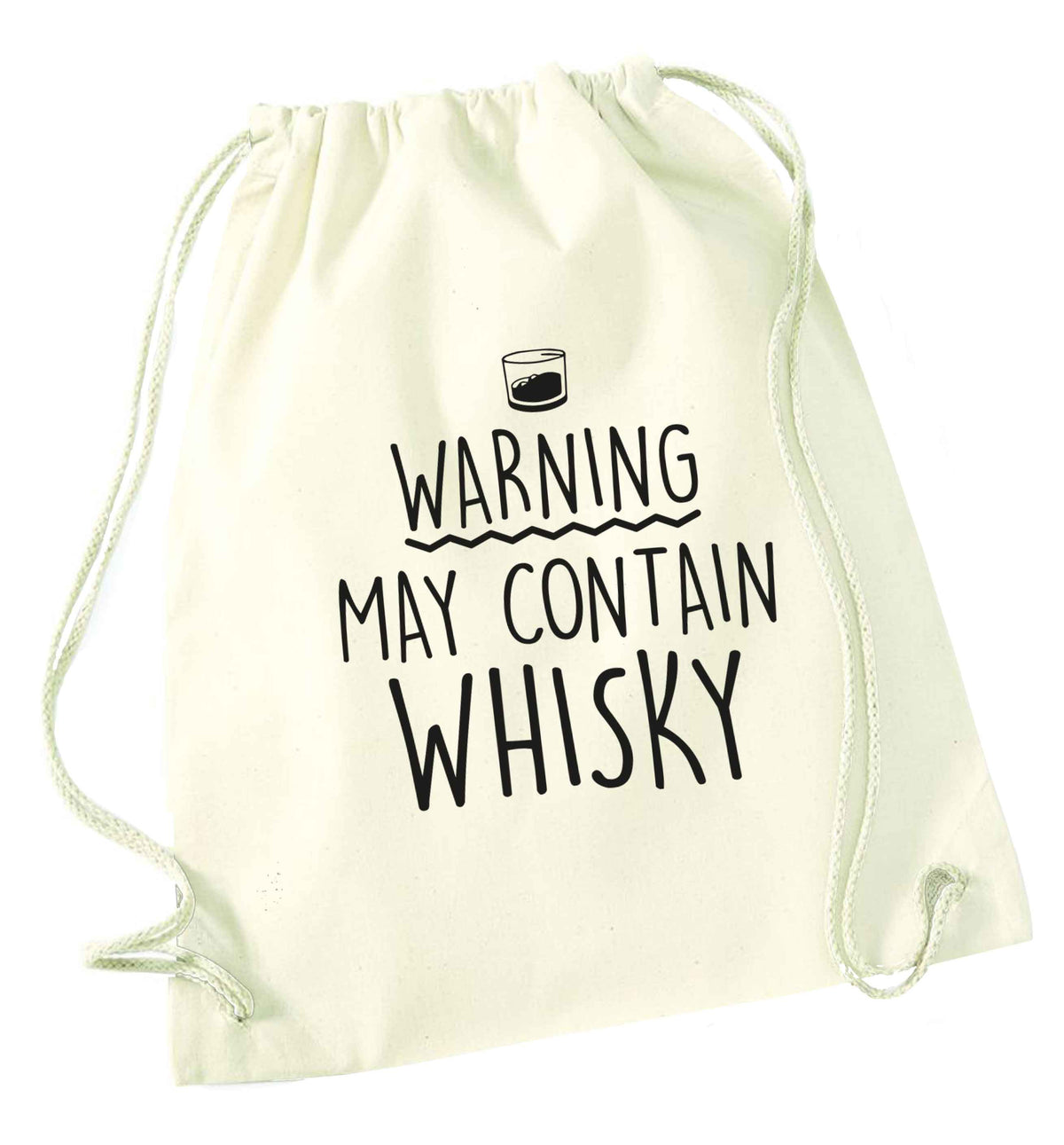 Warning may contain whisky natural drawstring bag
