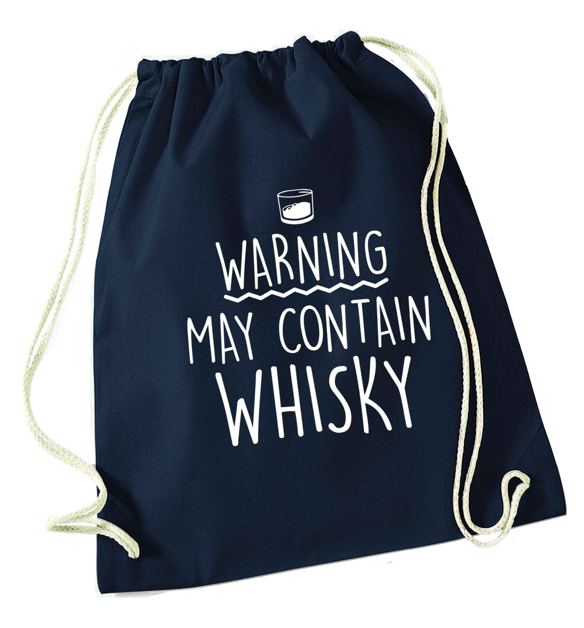 Warning may contain whisky navy drawstring bag