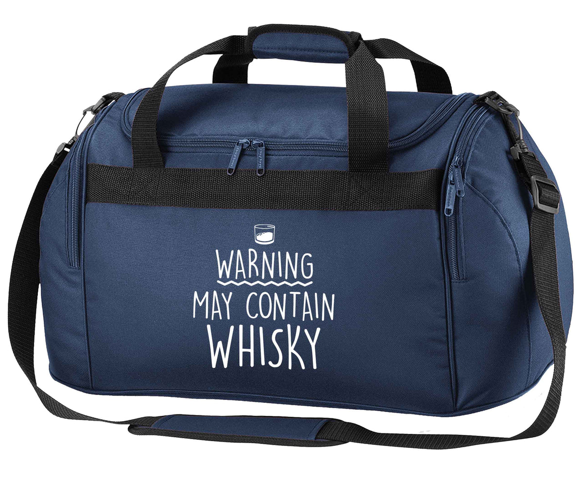 Warning may contain whisky navy holdall / duffel bag