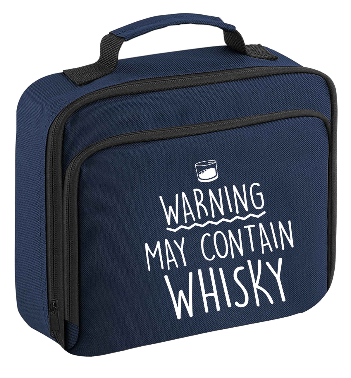 Warning may contain whisky insulated navy lunch bag cooler