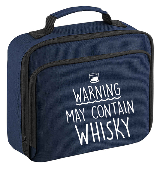 Warning may contain whisky insulated navy lunch bag cooler