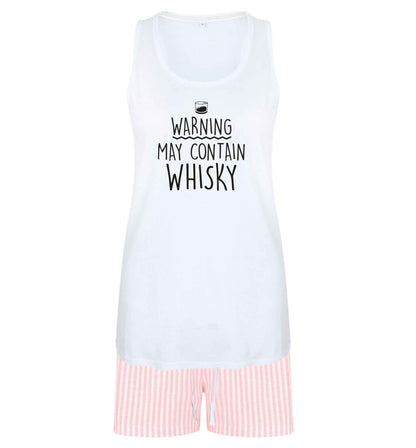 Warning may contain whisky size XL women's pyjama shorts set in pink 