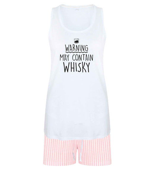 Warning may contain whisky size XL women's pyjama shorts set in pink 