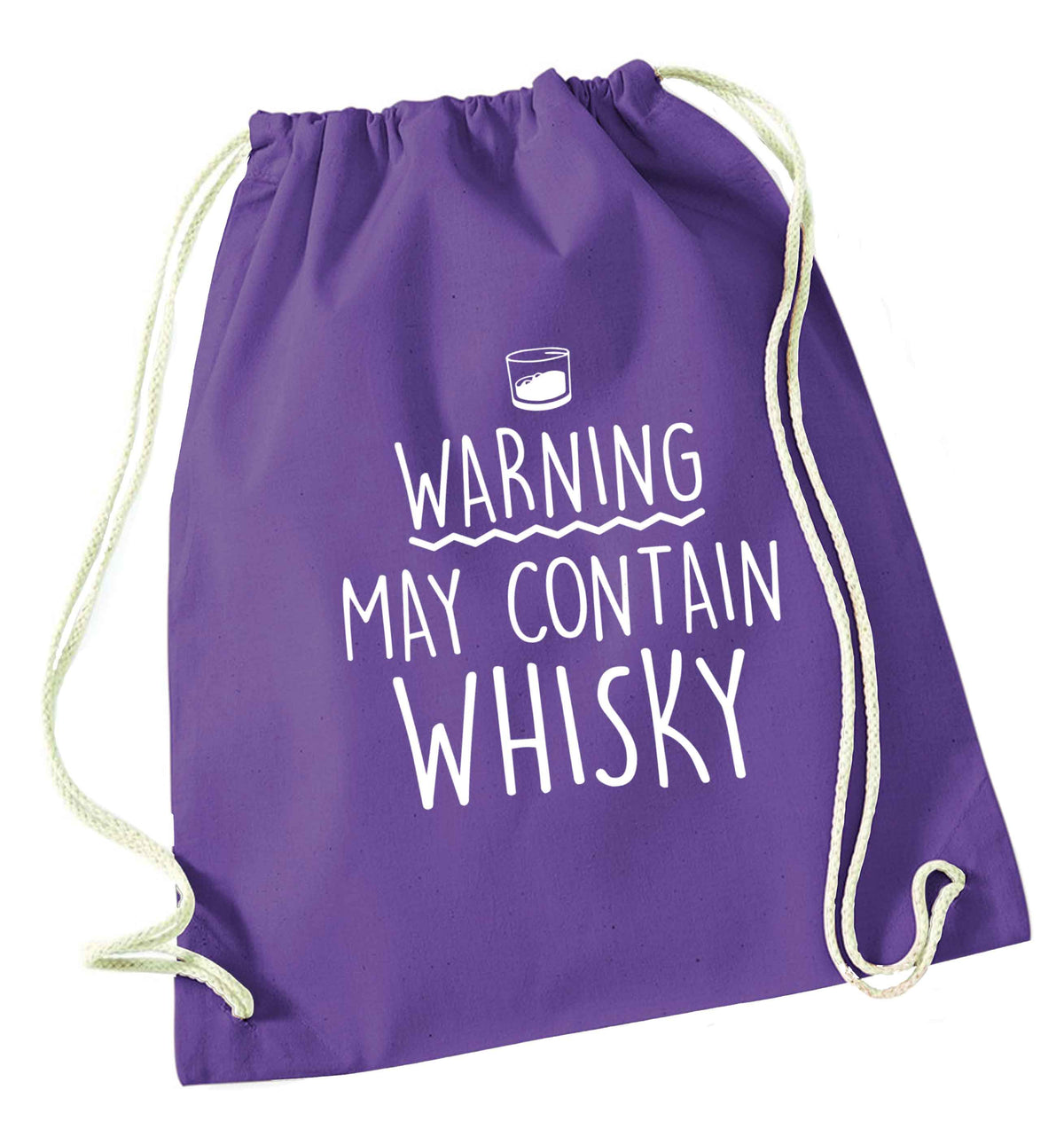 Warning may contain whisky purple drawstring bag