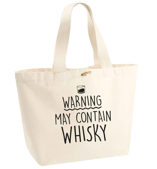 Warning may contain whisky organic cotton premium tote bag with wooden toggle in natural