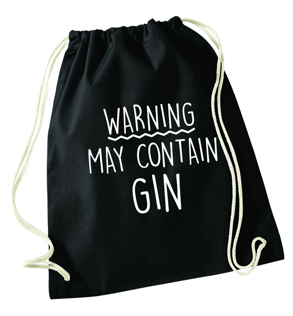 Warning may contain gin black drawstring bag