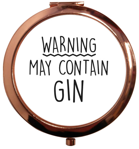 Warning may contain gin rose gold circle pocket mirror