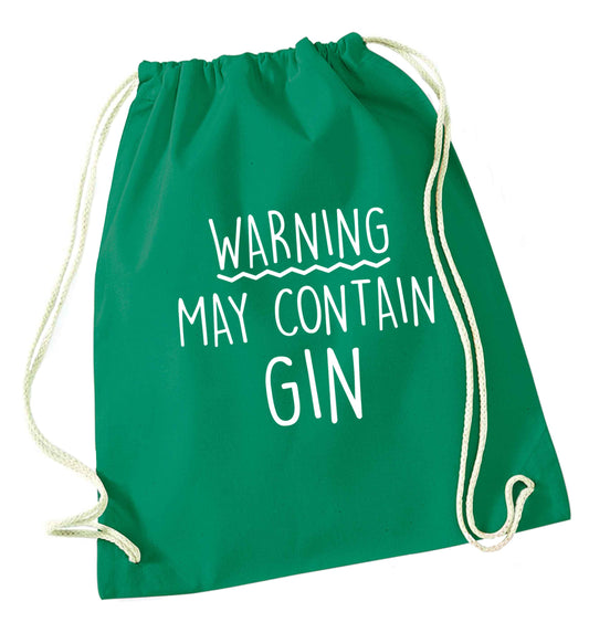 Warning may contain gin green drawstring bag