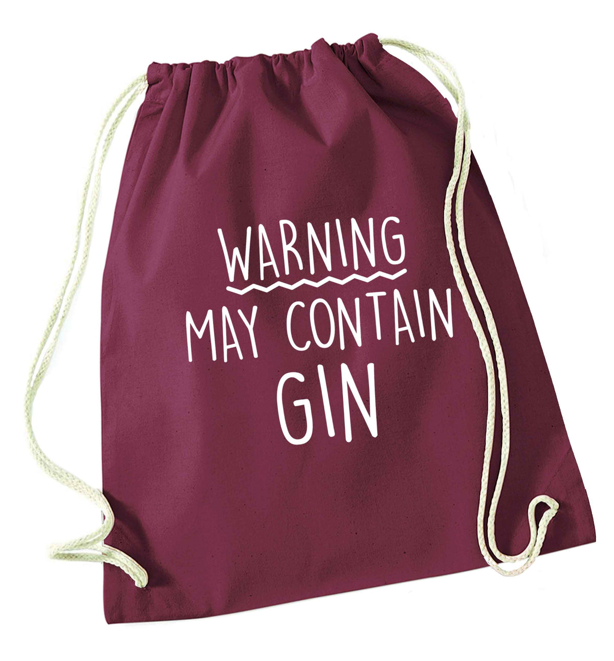 Warning may contain gin maroon drawstring bag