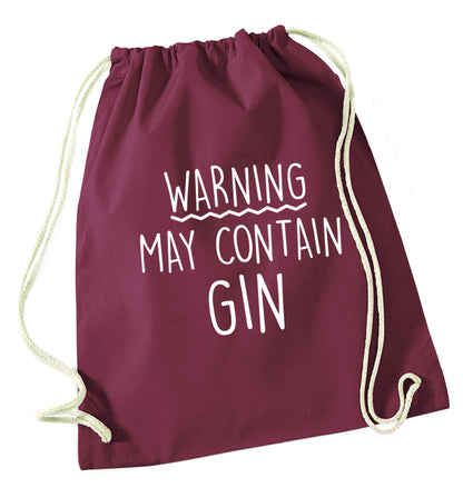 Warning may contain gin maroon drawstring bag