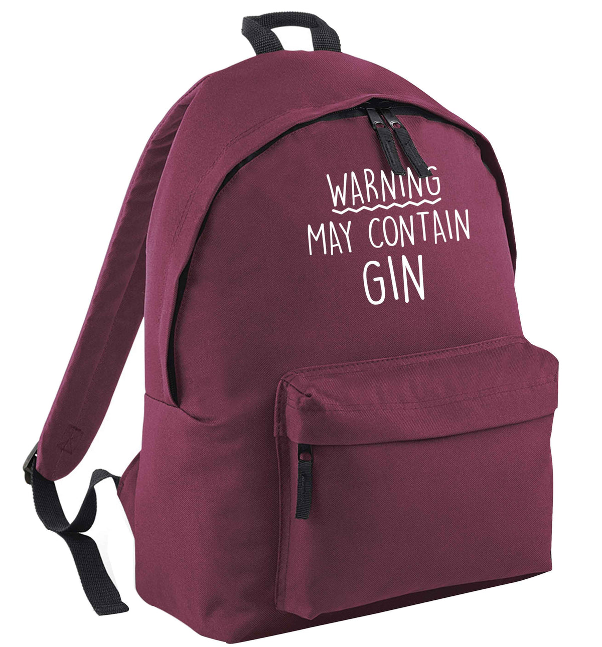 Warning may contain gin maroon adults backpack