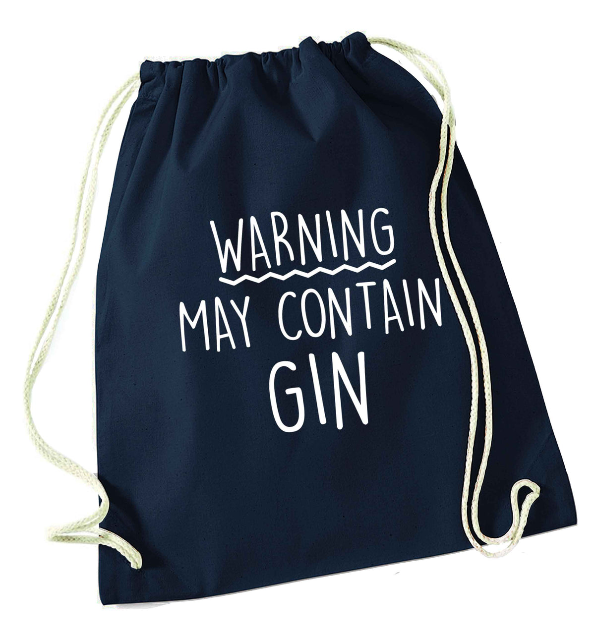Warning may contain gin navy drawstring bag